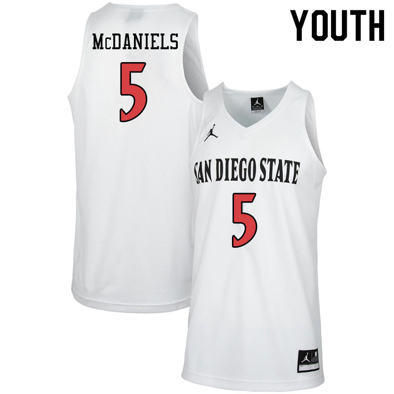 Jordan Brand Youth #5 Jalen McDaniels San Diego State Aztecs College Basketball Jerseys-White